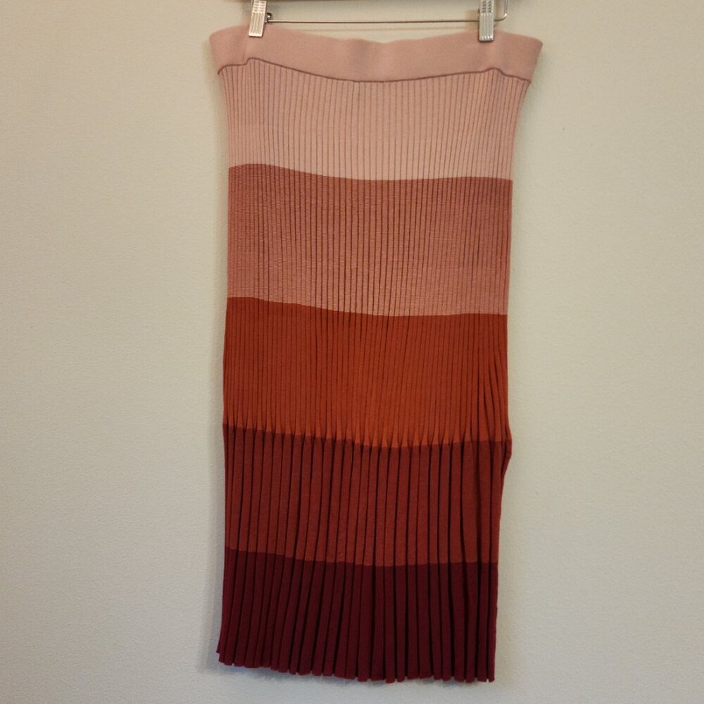 Banana Republic Ombré Pleated Sweater Midi Skirt Pink Women L Classic Casual Fun - Picture 8 of 12